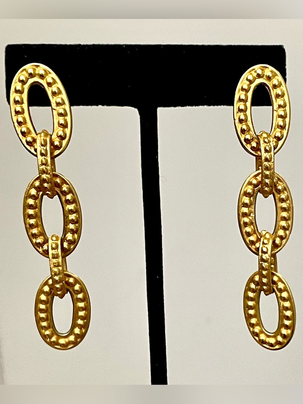 Vintage Gold Chain Link Dangle Earrings Textured Old Money Statement Structural